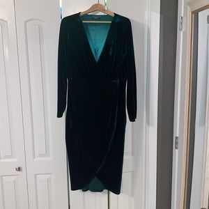Stunning emerald green velvet wrap dress